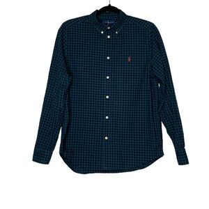 Ralph Lauren Boys navy/green plaid long sleeve button down shirt. Size XL(18-20)